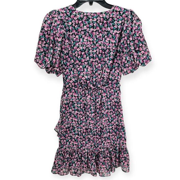Ever New Melbourne Eleanor Ruched Floral Asymmetric Mini Dress Purple Women's 0 - Picture 3 of 7